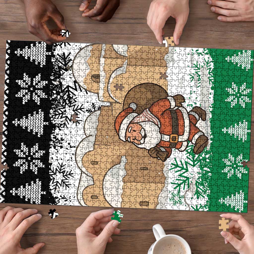 Jordan Christmas Puzzle with Santa Snow Village Green and Black Snowflake Tree Pattern - Wonder Print Shop