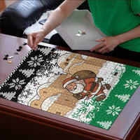 Jordan Christmas Puzzle with Santa Snow Village Green and Black Snowflake Tree Pattern - Wonder Print Shop