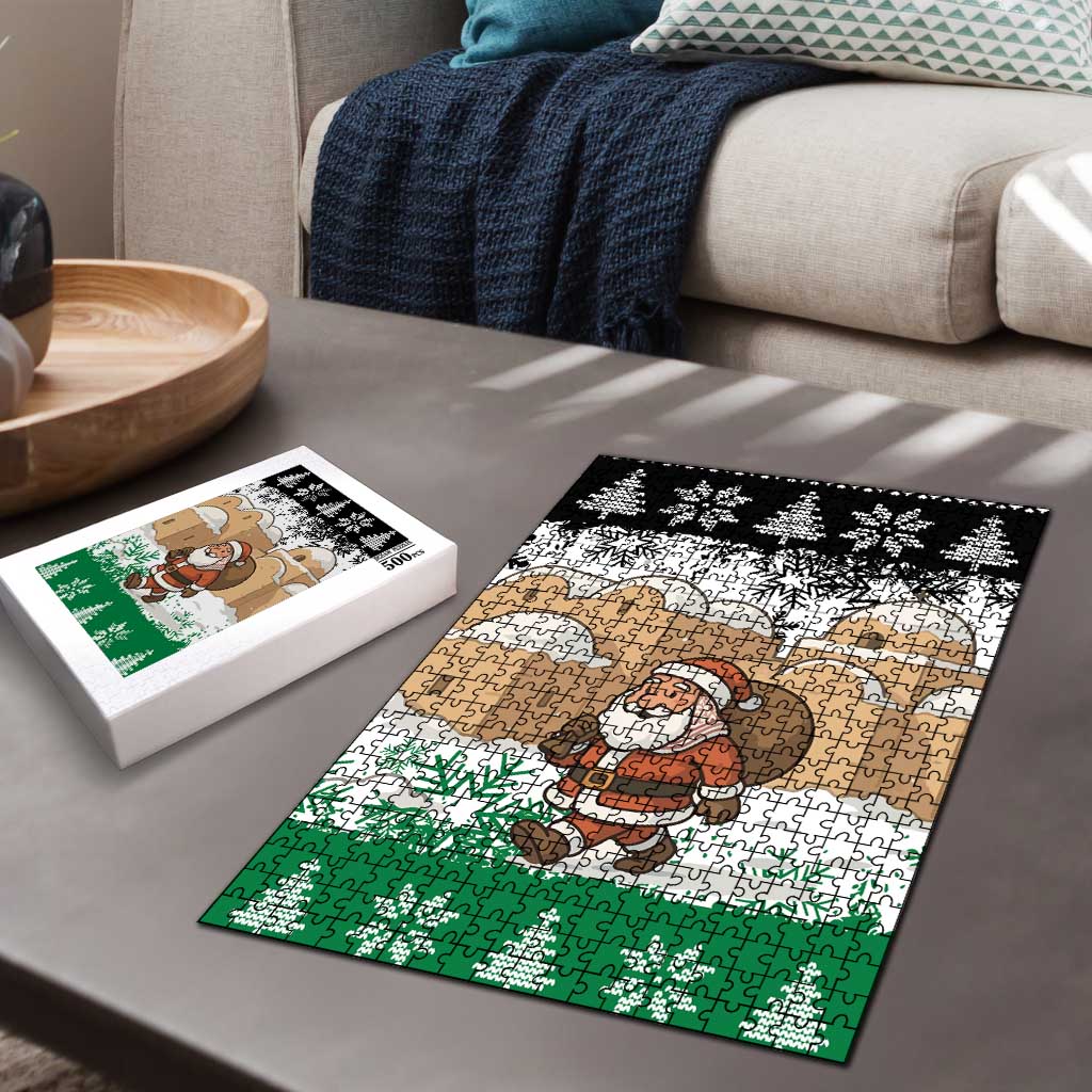 Jordan Christmas Puzzle with Santa Snow Village Green and Black Snowflake Tree Pattern - Wonder Print Shop