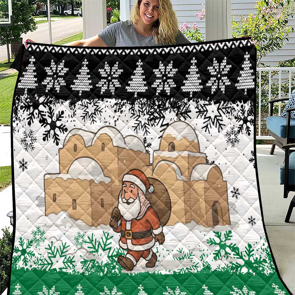 Jordan Christmas Quilt with Santa Snow Village Green and Black Snowflake Tree Pattern - Wonder Print Shop