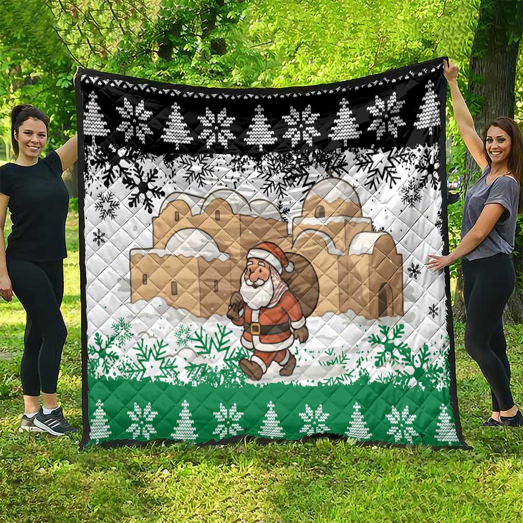 Jordan Christmas Quilt with Santa Snow Village Green and Black Snowflake Tree Pattern - Wonder Print Shop