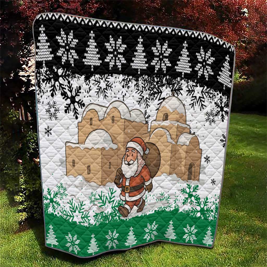 Jordan Christmas Quilt with Santa Snow Village Green and Black Snowflake Tree Pattern - Wonder Print Shop