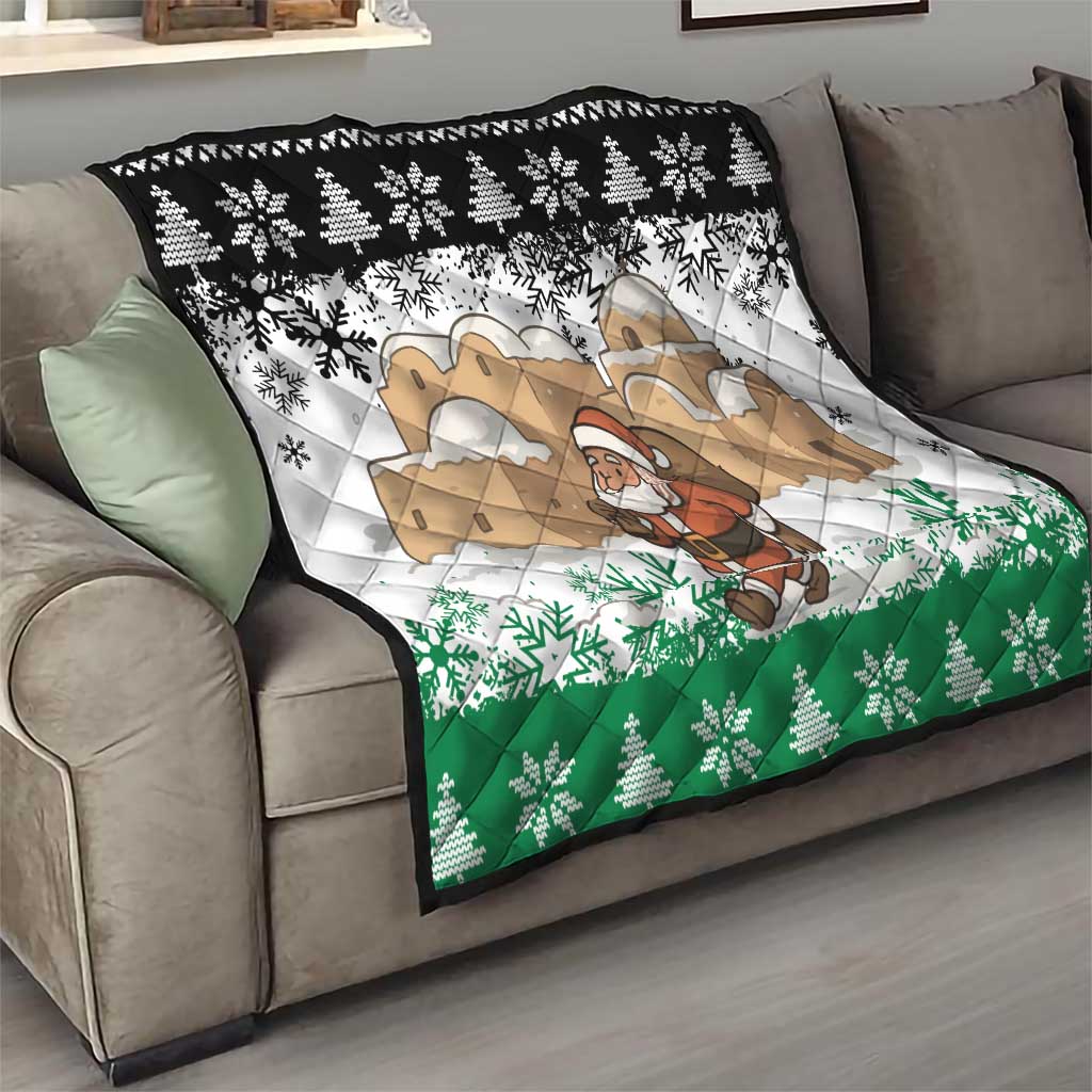 Jordan Christmas Quilt with Santa Snow Village Green and Black Snowflake Tree Pattern - Wonder Print Shop