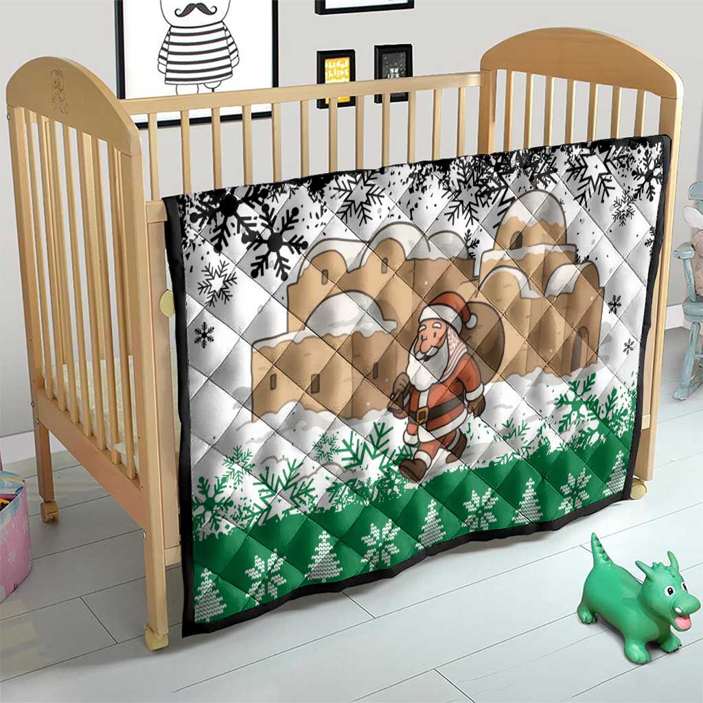 Jordan Christmas Quilt with Santa Snow Village Green and Black Snowflake Tree Pattern - Wonder Print Shop