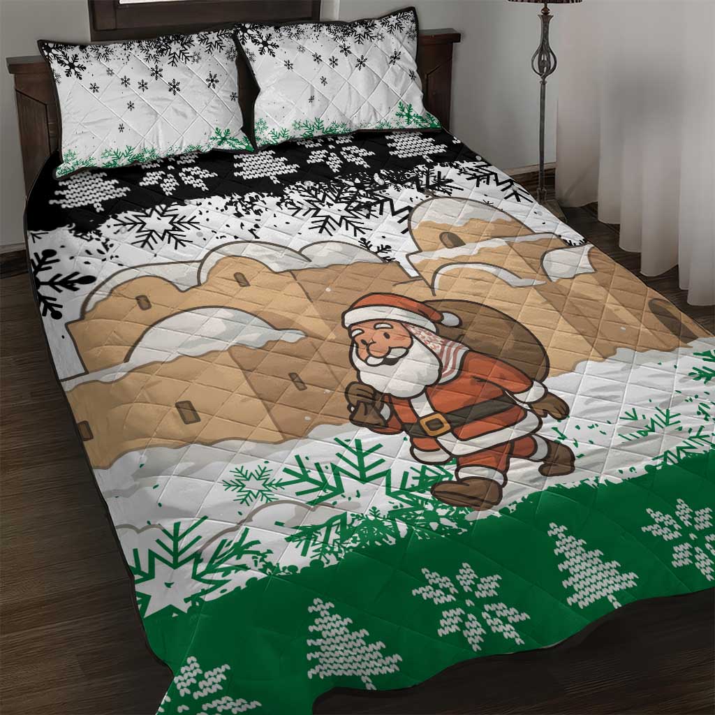 Jordan Christmas Quilt Bed Set with Santa Snow Village Green and Black Snowflake Tree Pattern - Wonder Print Shop