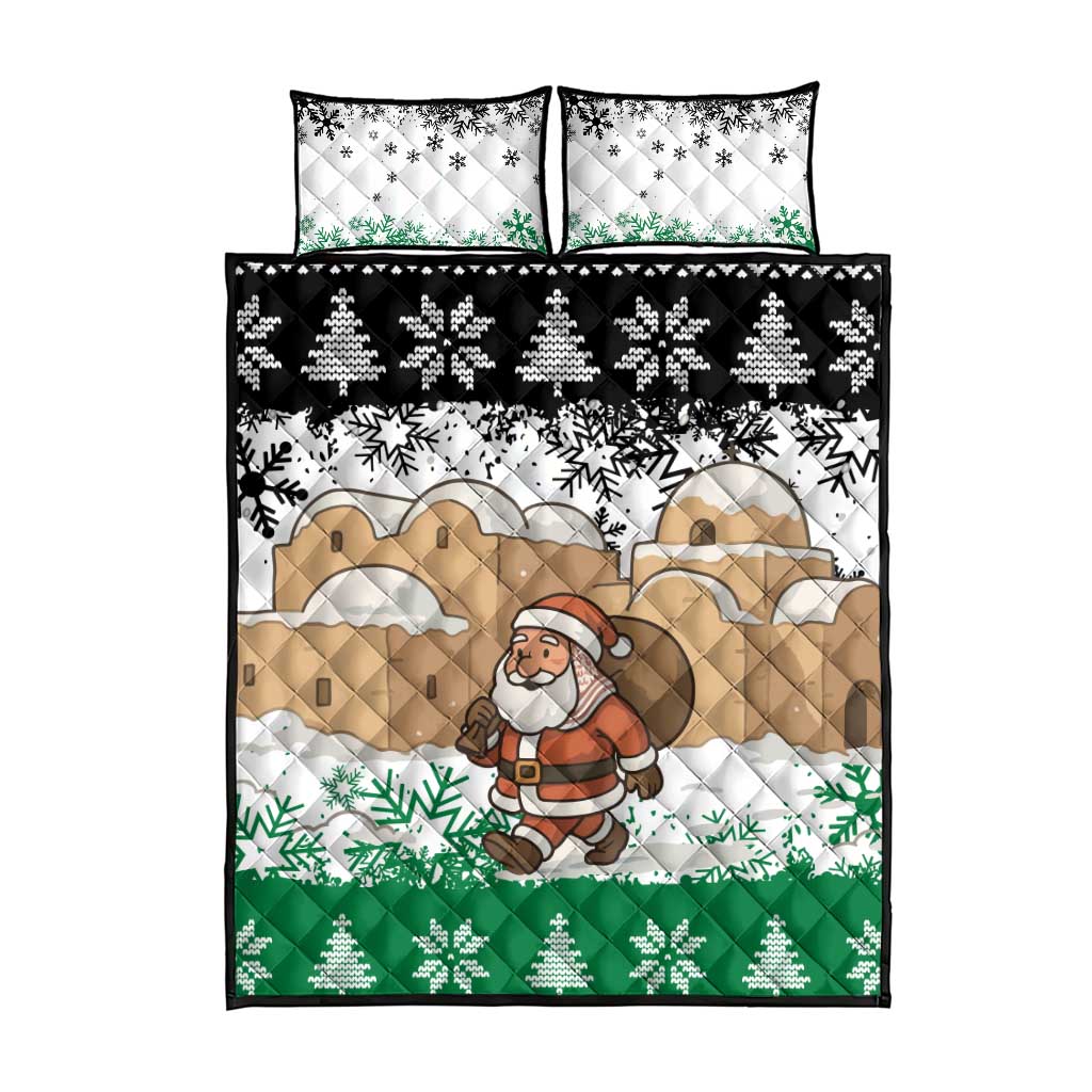 Jordan Christmas Quilt Bed Set with Santa Snow Village Green and Black Snowflake Tree Pattern - Wonder Print Shop
