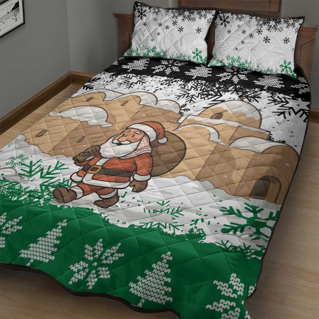 Jordan Christmas Quilt Bed Set with Santa Snow Village Green and Black Snowflake Tree Pattern - Wonder Print Shop