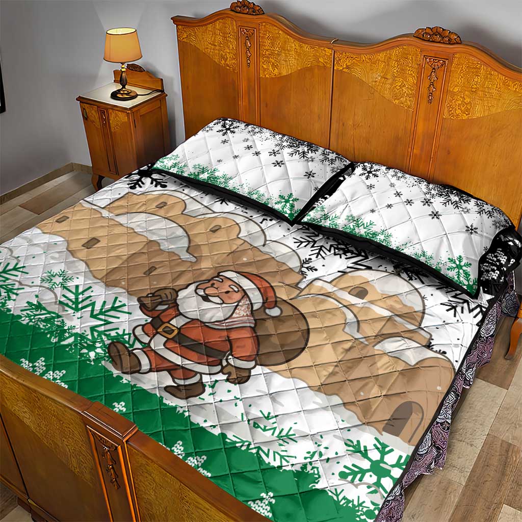 Jordan Christmas Quilt Bed Set with Santa Snow Village Green and Black Snowflake Tree Pattern - Wonder Print Shop