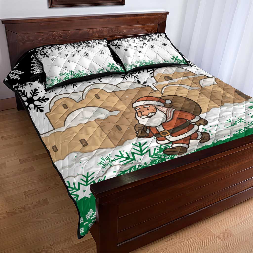 Jordan Christmas Quilt Bed Set with Santa Snow Village Green and Black Snowflake Tree Pattern - Wonder Print Shop