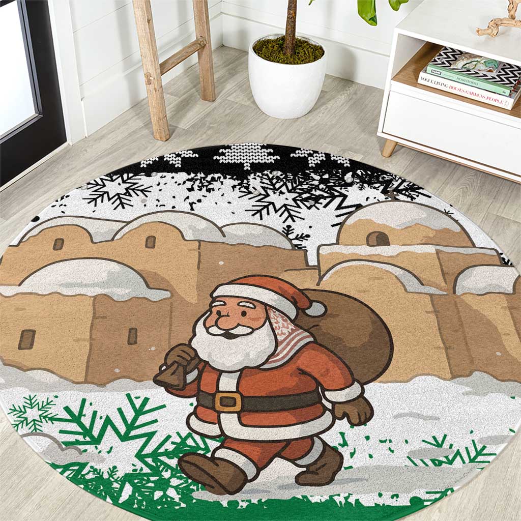 Jordan Christmas Round Carpet with Santa Snow Village Green and Black Snowflake Tree Pattern - Wonder Print Shop