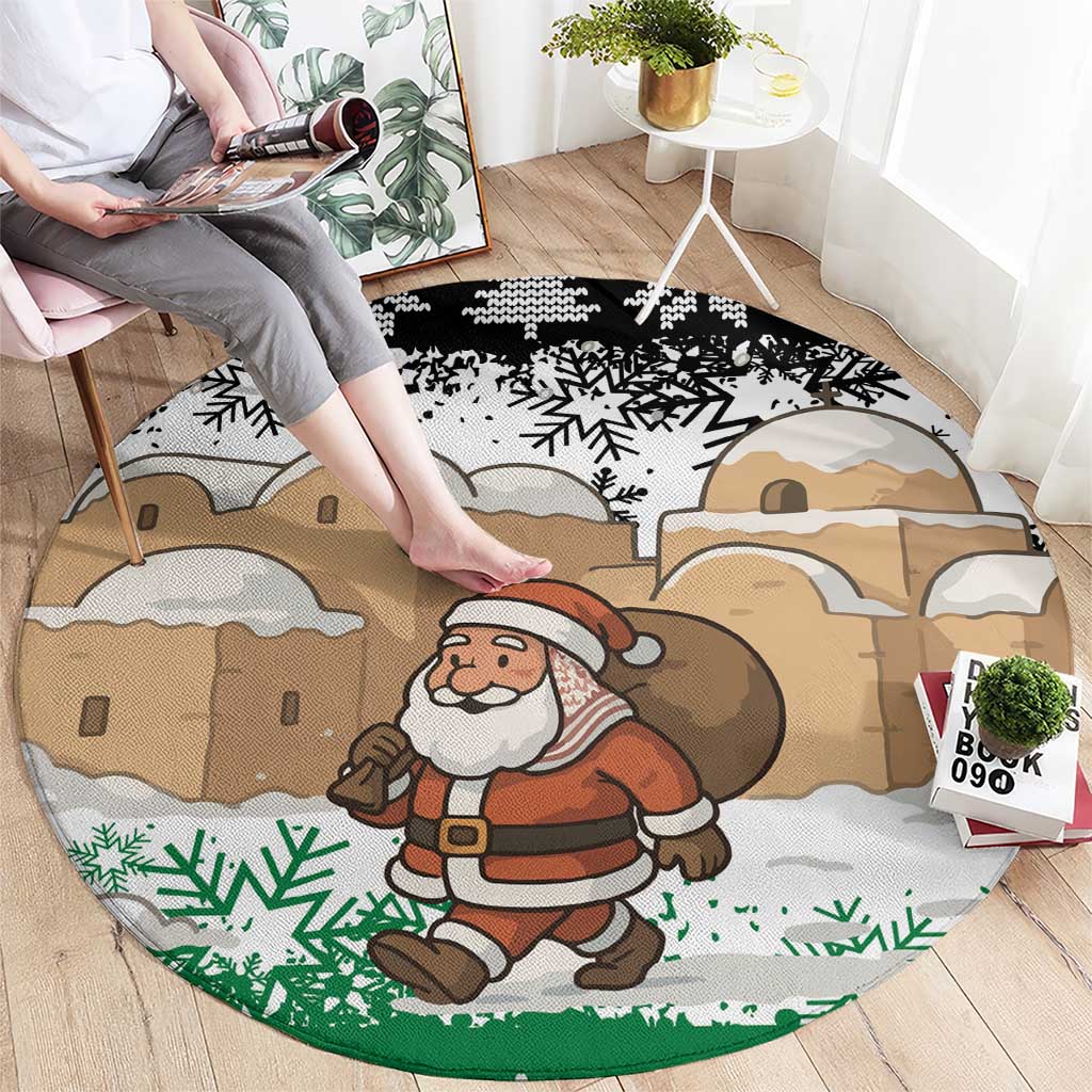 Jordan Christmas Round Carpet with Santa Snow Village Green and Black Snowflake Tree Pattern - Wonder Print Shop