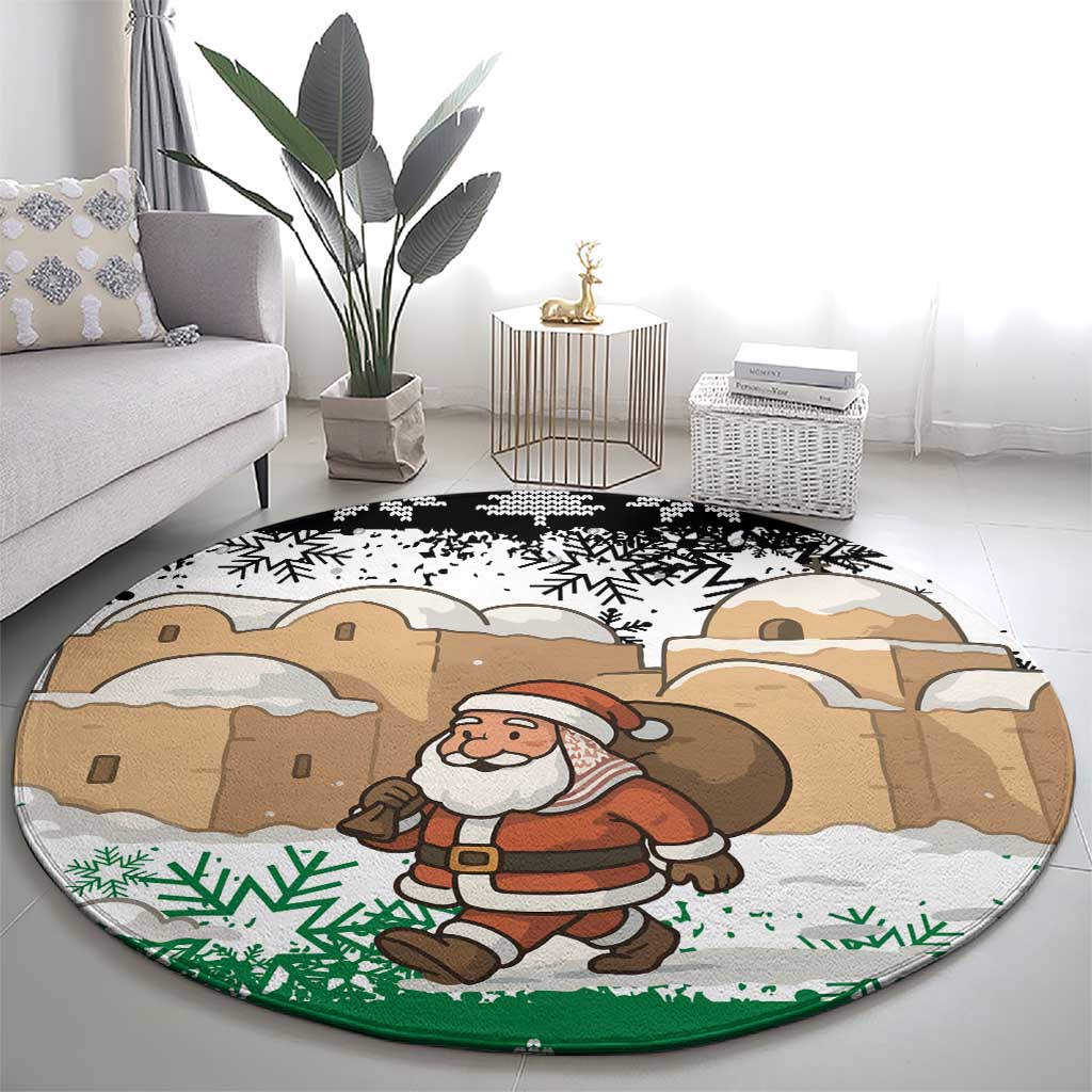 Jordan Christmas Round Carpet with Santa Snow Village Green and Black Snowflake Tree Pattern - Wonder Print Shop