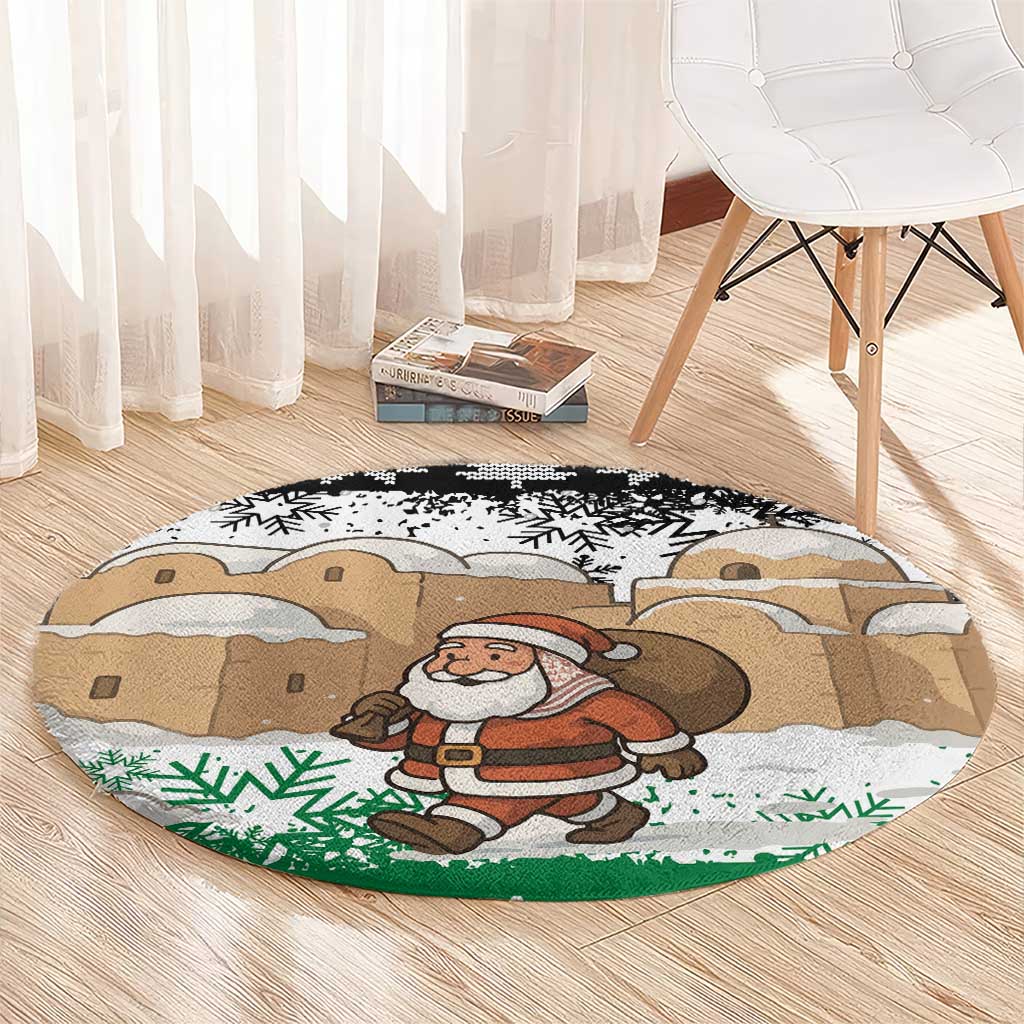 Jordan Christmas Round Carpet with Santa Snow Village Green and Black Snowflake Tree Pattern - Wonder Print Shop