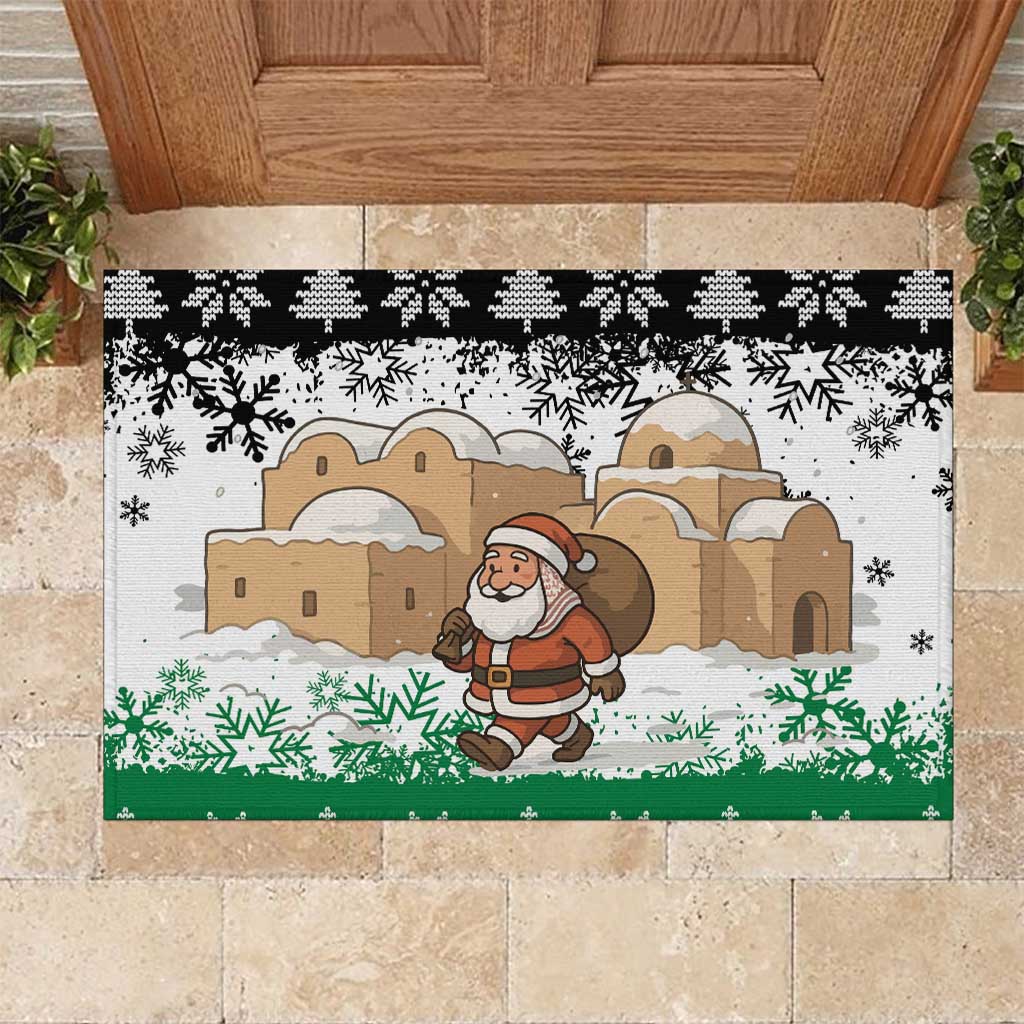 Jordan Christmas Rubber Doormat with Santa Snow Village Green and Black Snowflake Tree Pattern - Wonder Print Shop