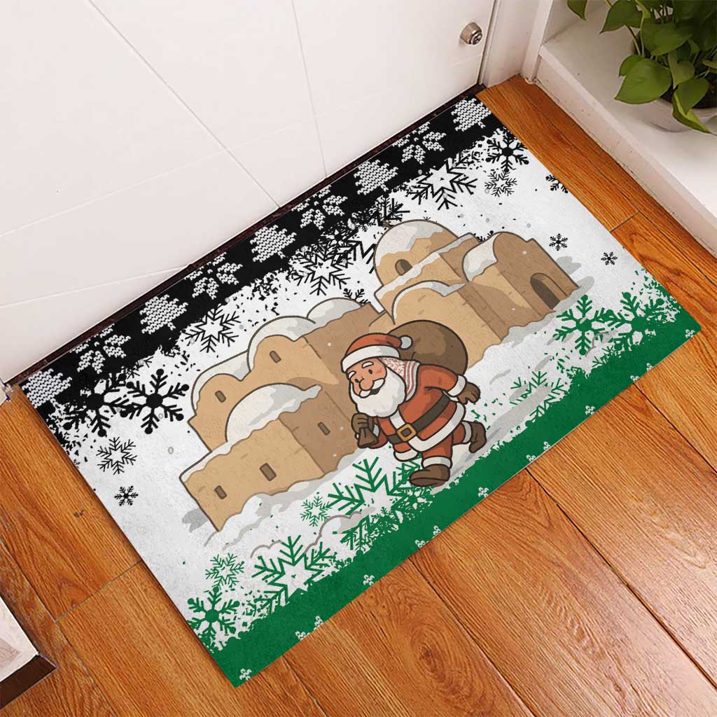 Jordan Christmas Rubber Doormat with Santa Snow Village Green and Black Snowflake Tree Pattern - Wonder Print Shop