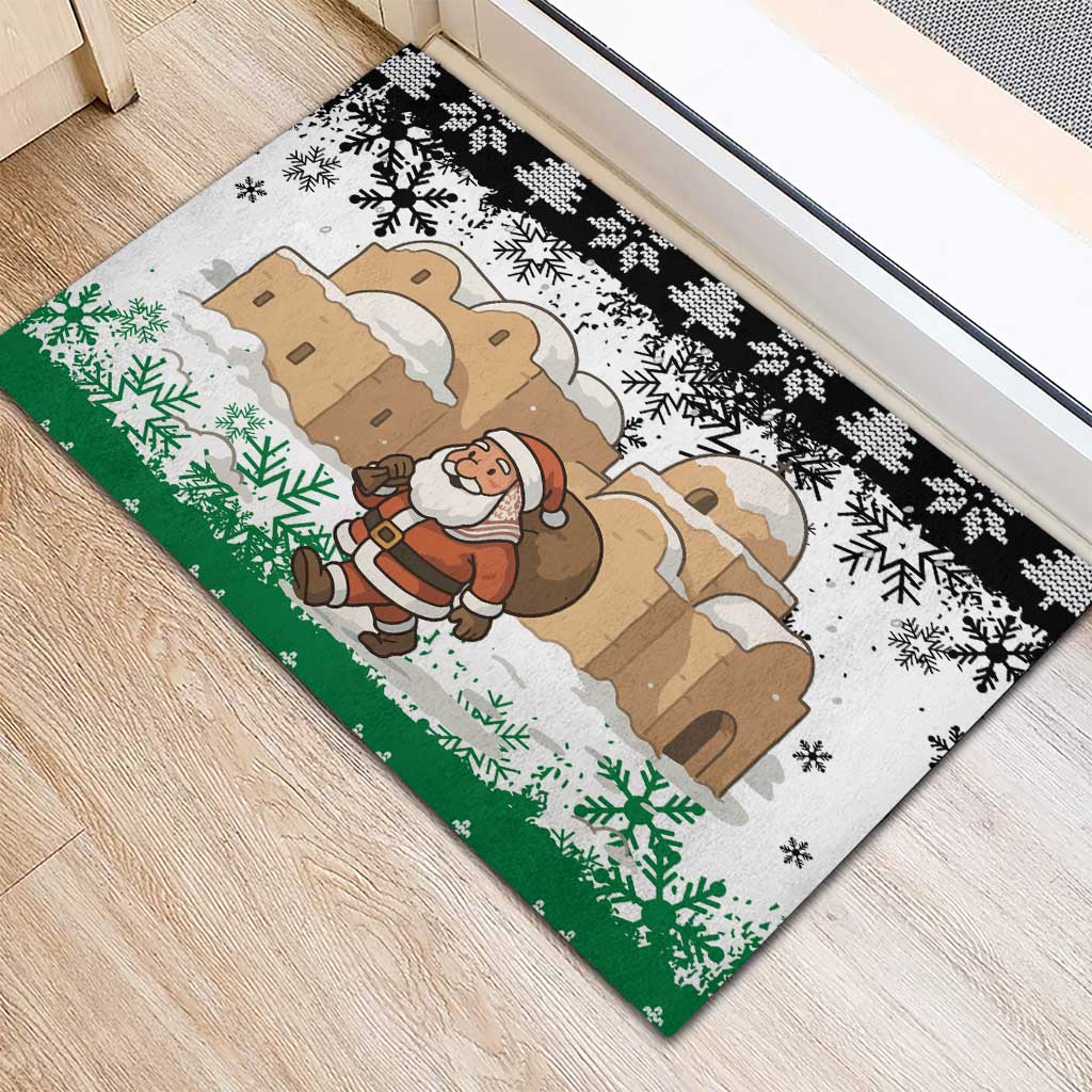 Jordan Christmas Rubber Doormat with Santa Snow Village Green and Black Snowflake Tree Pattern - Wonder Print Shop