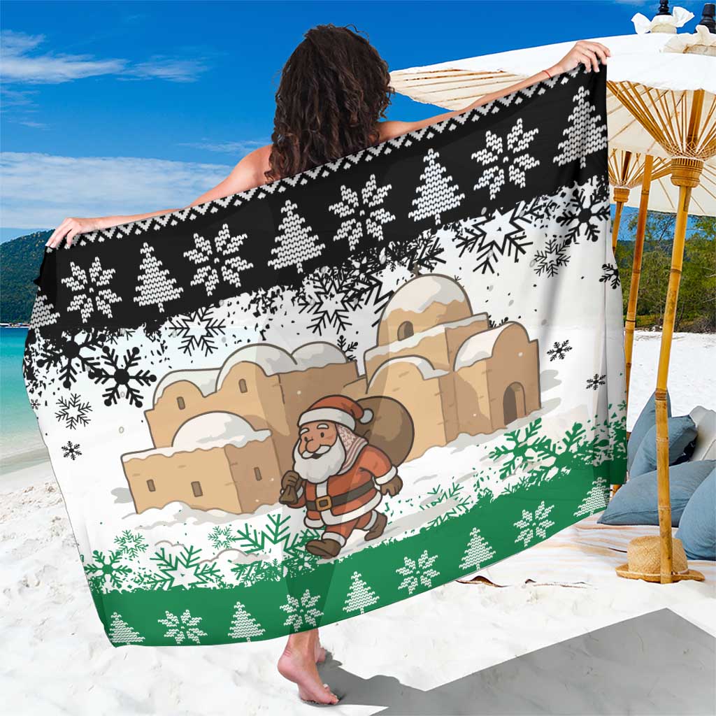 Jordan Christmas Sarong with Santa Snow Village Green and Black Snowflake Tree Pattern - Wonder Print Shop