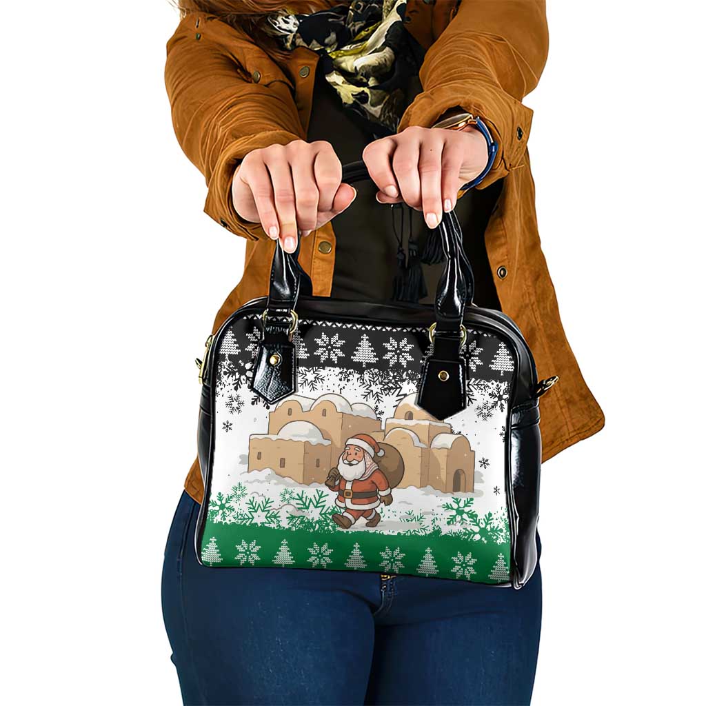 Jordan Christmas Shoulder Handbag with Santa Snow Village Green and Black Snowflake Tree Pattern - Wonder Print Shop