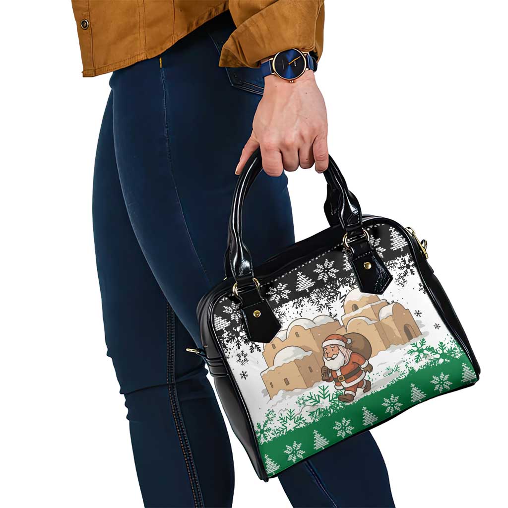 Jordan Christmas Shoulder Handbag with Santa Snow Village Green and Black Snowflake Tree Pattern - Wonder Print Shop