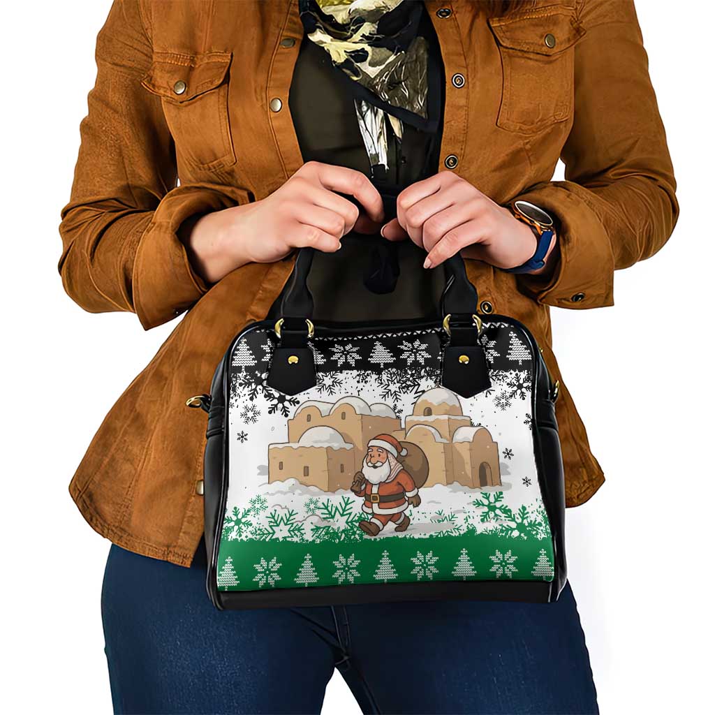 Jordan Christmas Shoulder Handbag with Santa Snow Village Green and Black Snowflake Tree Pattern - Wonder Print Shop