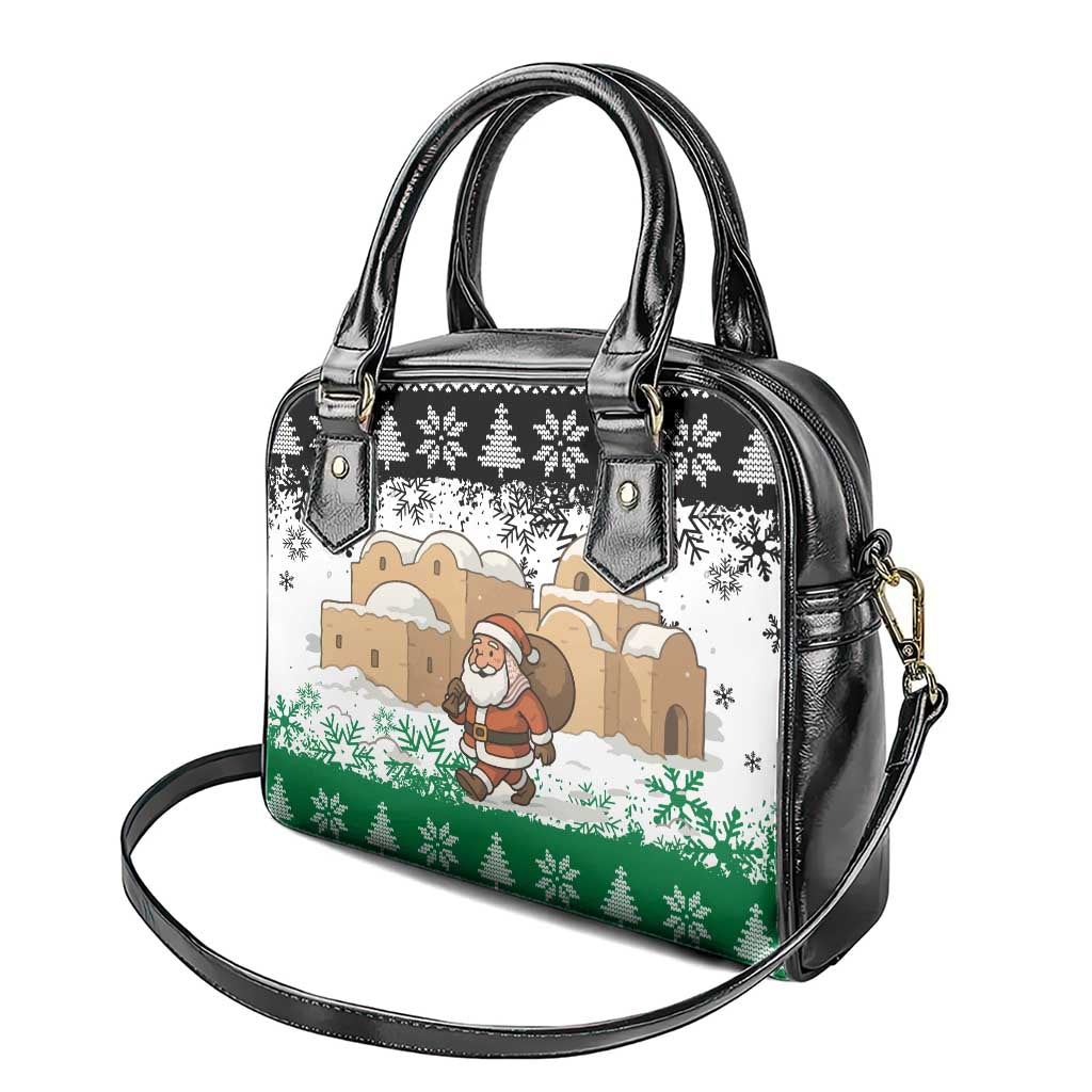 Jordan Christmas Shoulder Handbag with Santa Snow Village Green and Black Snowflake Tree Pattern - Wonder Print Shop