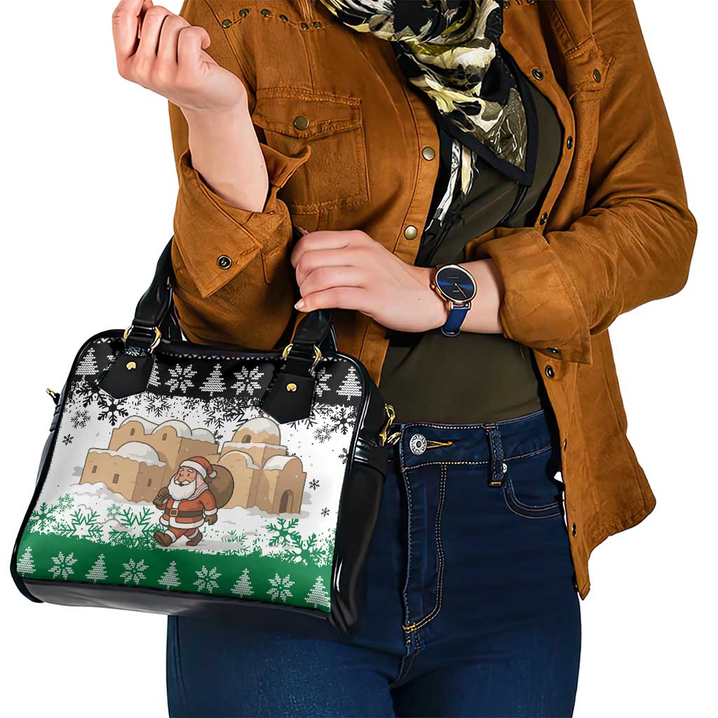 Jordan Christmas Shoulder Handbag with Santa Snow Village Green and Black Snowflake Tree Pattern - Wonder Print Shop