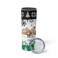 Jordan Christmas Skinny Tumbler with Santa Snow Village Green and Black Snowflake Tree Pattern - Wonder Print Shop