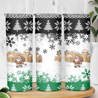 Jordan Christmas Skinny Tumbler with Santa Snow Village Green and Black Snowflake Tree Pattern - Wonder Print Shop