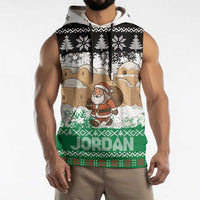 Jordan Christmas Sleeveless Hoodie with Santa Snow Village Green and Black Snowflake Tree Pattern - Wonder Print Shop