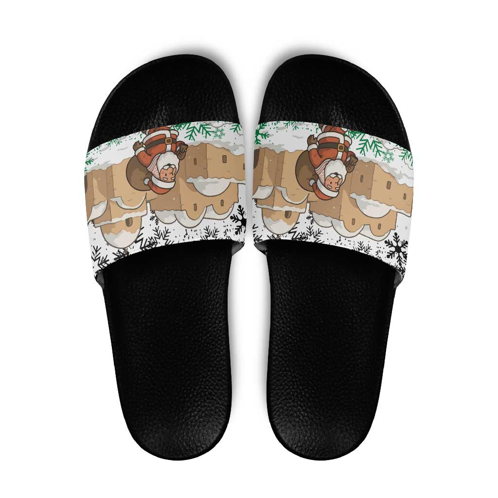Jordan Christmas Slide Sandals with Santa Snow Village Green and Black Snowflake Tree Pattern - Wonder Print Shop