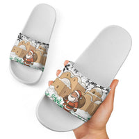 Jordan Christmas Slide Sandals with Santa Snow Village Green and Black Snowflake Tree Pattern - Wonder Print Shop