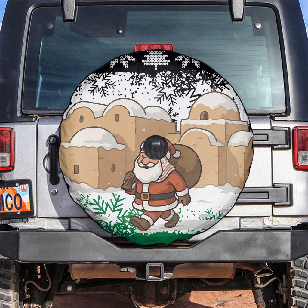 Jordan Christmas Spare Tire Cover with Santa Snow Village Green and Black Snowflake Tree Pattern - Wonder Print Shop