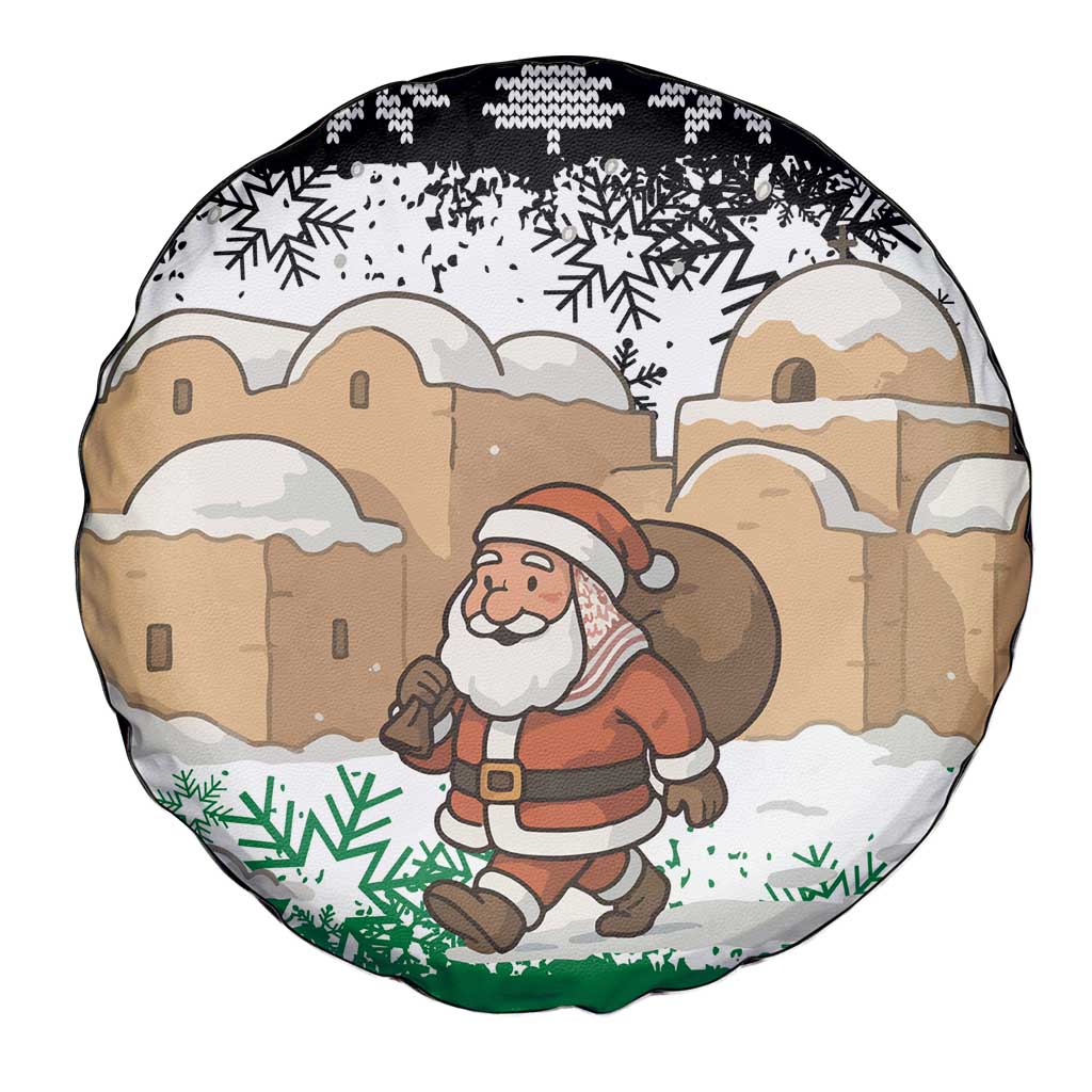Jordan Christmas Spare Tire Cover with Santa Snow Village Green and Black Snowflake Tree Pattern - Wonder Print Shop