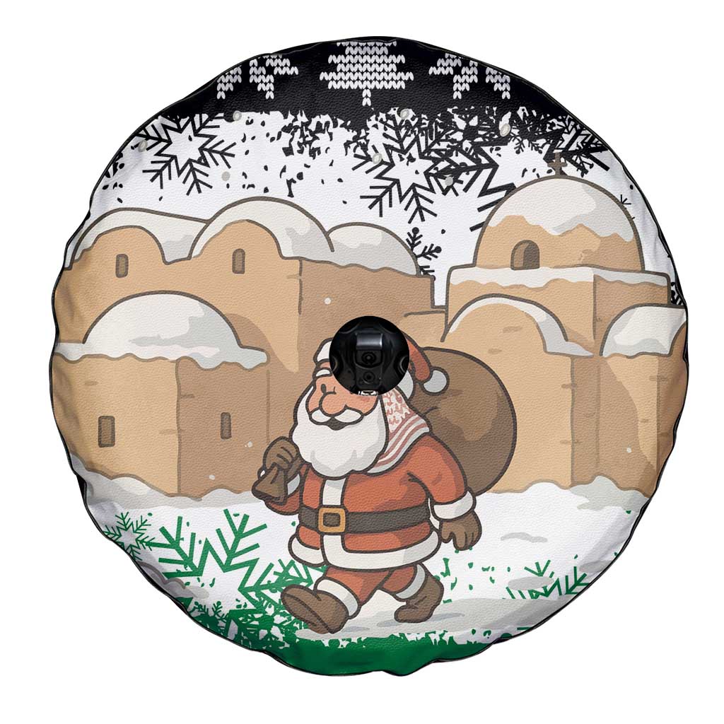 Jordan Christmas Spare Tire Cover with Santa Snow Village Green and Black Snowflake Tree Pattern - Wonder Print Shop