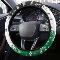 Jordan Christmas Steering Wheel Cover with Santa Snow Village Green and Black Snowflake Tree Pattern - Wonder Print Shop
