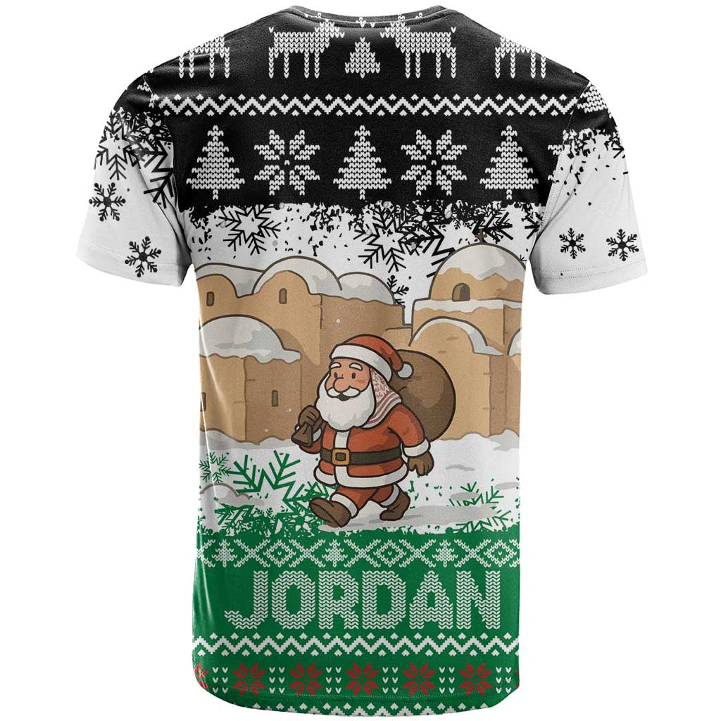 Jordan Christmas T Shirt with Santa Snow Village Green and Black Snowflake Tree Pattern - Wonder Print Shop