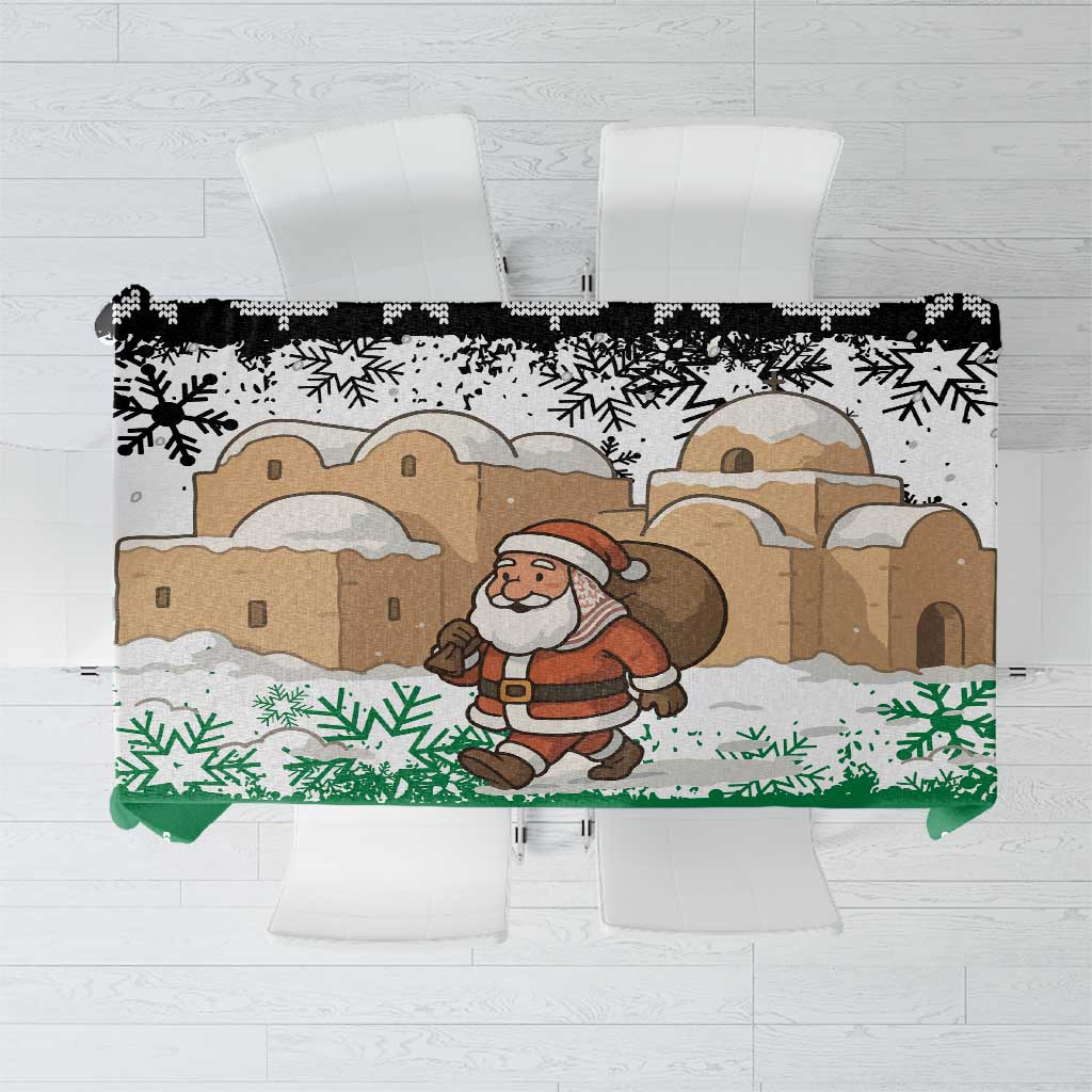 Jordan Christmas Tablecloth with Santa Snow Village Green and Black Snowflake Tree Pattern - Wonder Print Shop