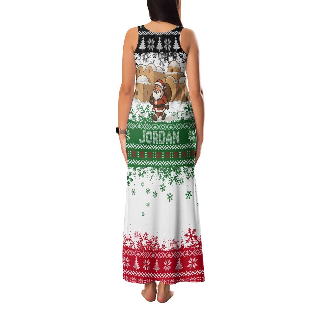 Jordan Christmas Tank Maxi Dress with Santa Snow Village Green and Black Snowflake Tree Pattern - Wonder Print Shop