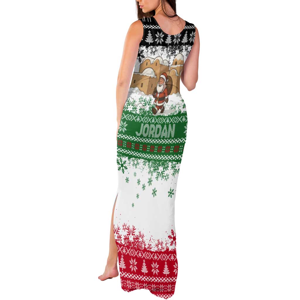 Jordan Christmas Tank Maxi Dress with Santa Snow Village Green and Black Snowflake Tree Pattern - Wonder Print Shop