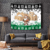 Jordan Christmas Tapestry with Santa Snow Village Green and Black Snowflake Tree Pattern - Wonder Print Shop