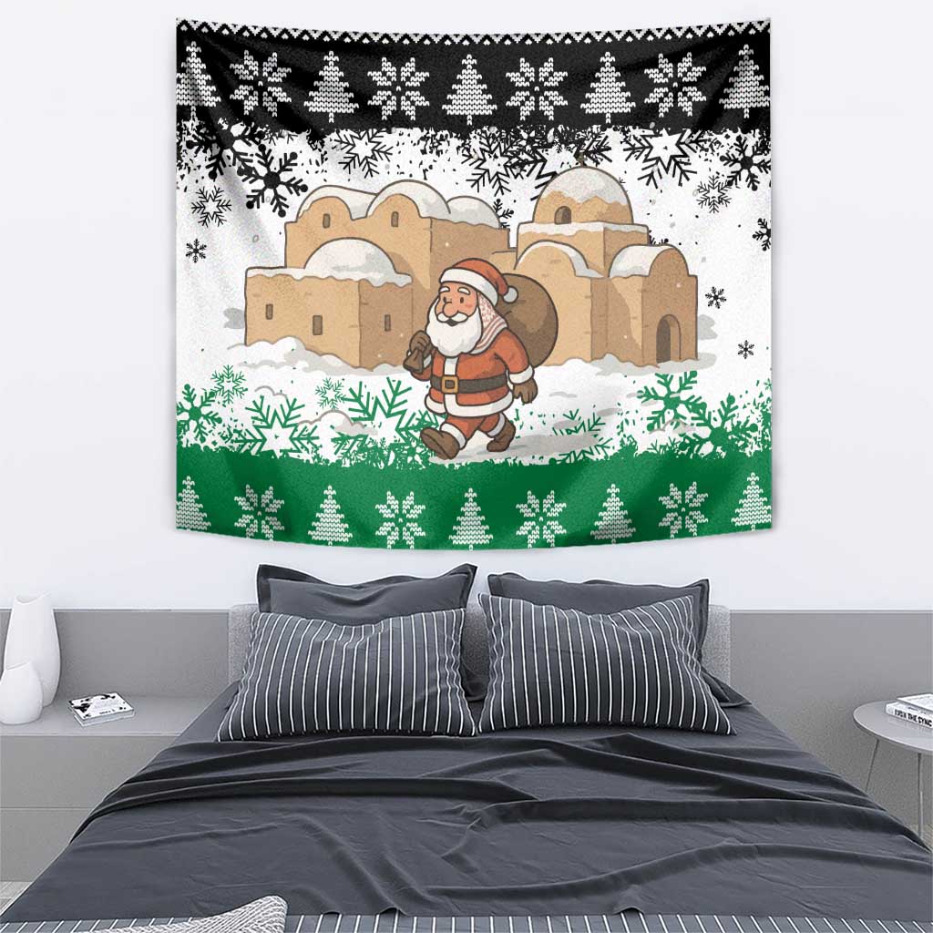 Jordan Christmas Tapestry with Santa Snow Village Green and Black Snowflake Tree Pattern - Wonder Print Shop