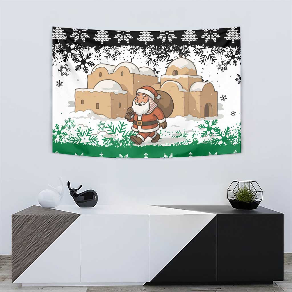 Jordan Christmas Tapestry with Santa Snow Village Green and Black Snowflake Tree Pattern - Wonder Print Shop