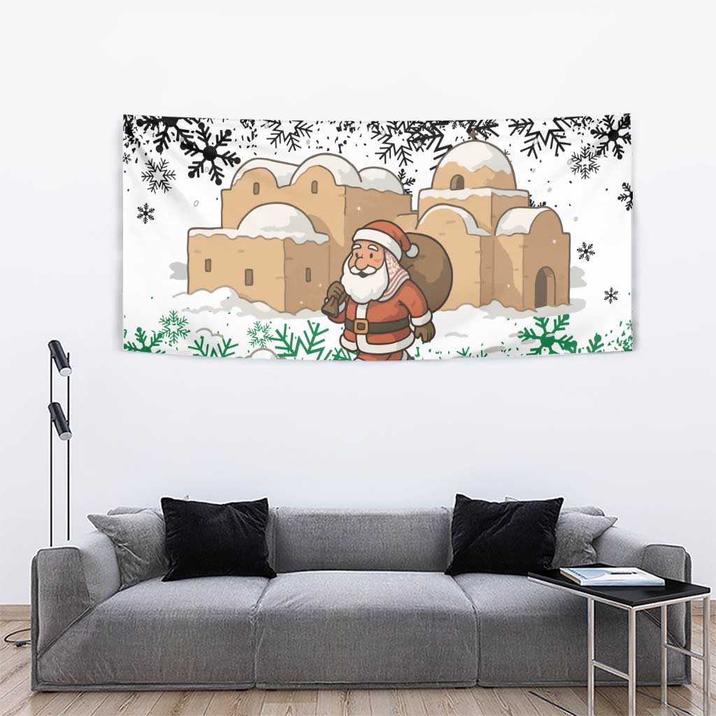 Jordan Christmas Tapestry with Santa Snow Village Green and Black Snowflake Tree Pattern - Wonder Print Shop