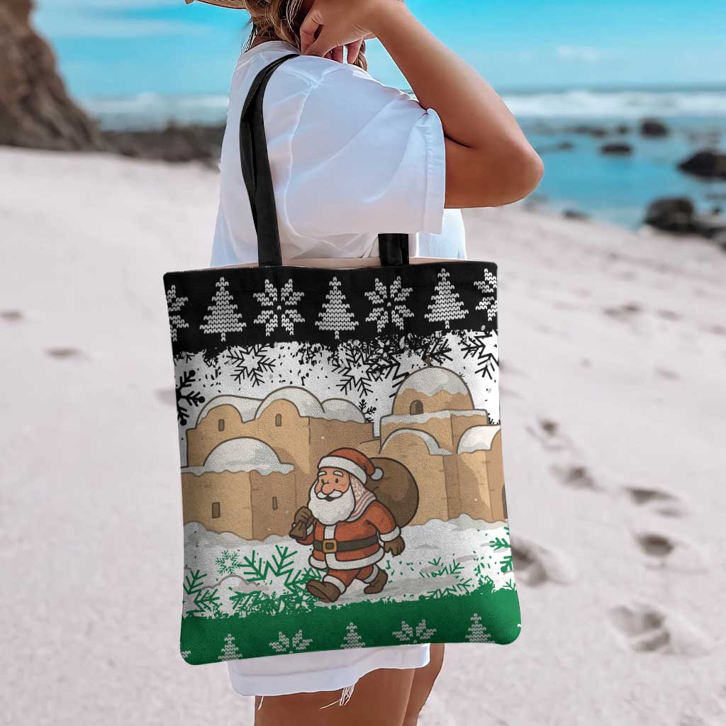 Jordan Christmas Tote Bag with Santa Snow Village Green and Black Snowflake Tree Pattern - Wonder Print Shop