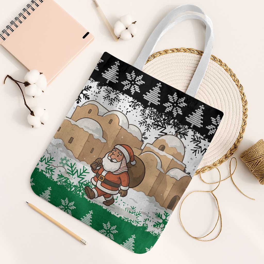 Jordan Christmas Tote Bag with Santa Snow Village Green and Black Snowflake Tree Pattern - Wonder Print Shop