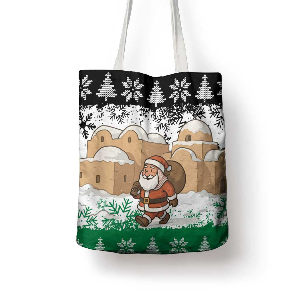 Jordan Christmas Tote Bag with Santa Snow Village Green and Black Snowflake Tree Pattern - Wonder Print Shop