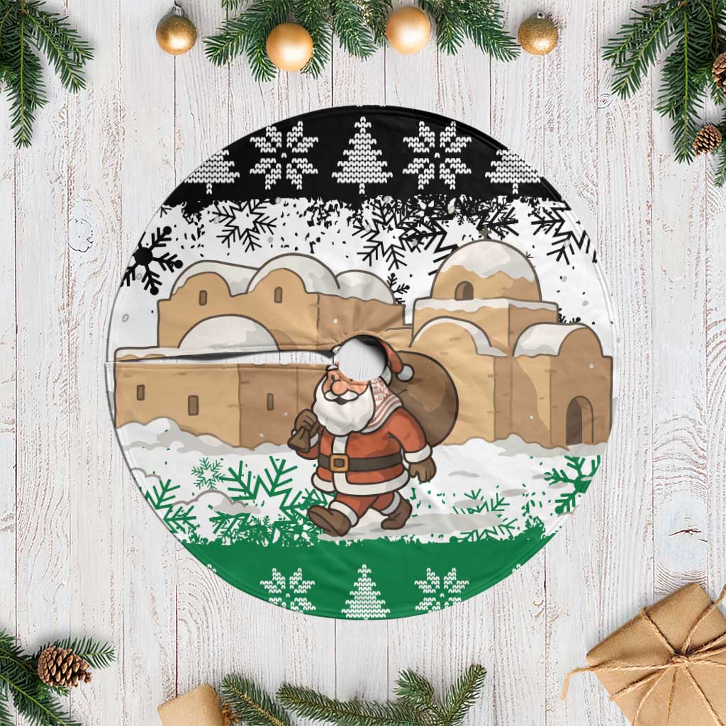 Jordan Christmas Tree Skirt with Santa Snow Village Green and Black Snowflake Tree Pattern - Wonder Print Shop