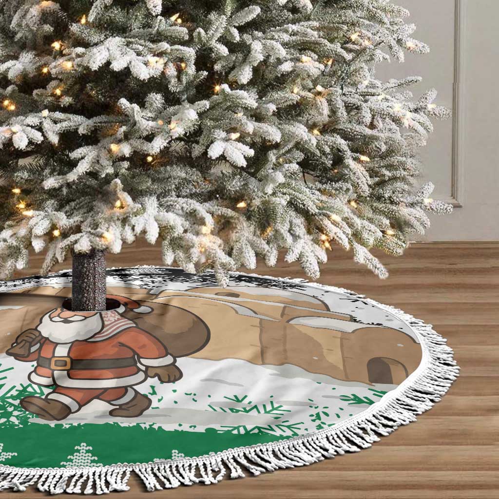 Jordan Christmas Tree Skirt with Santa Snow Village Green and Black Snowflake Tree Pattern - Wonder Print Shop