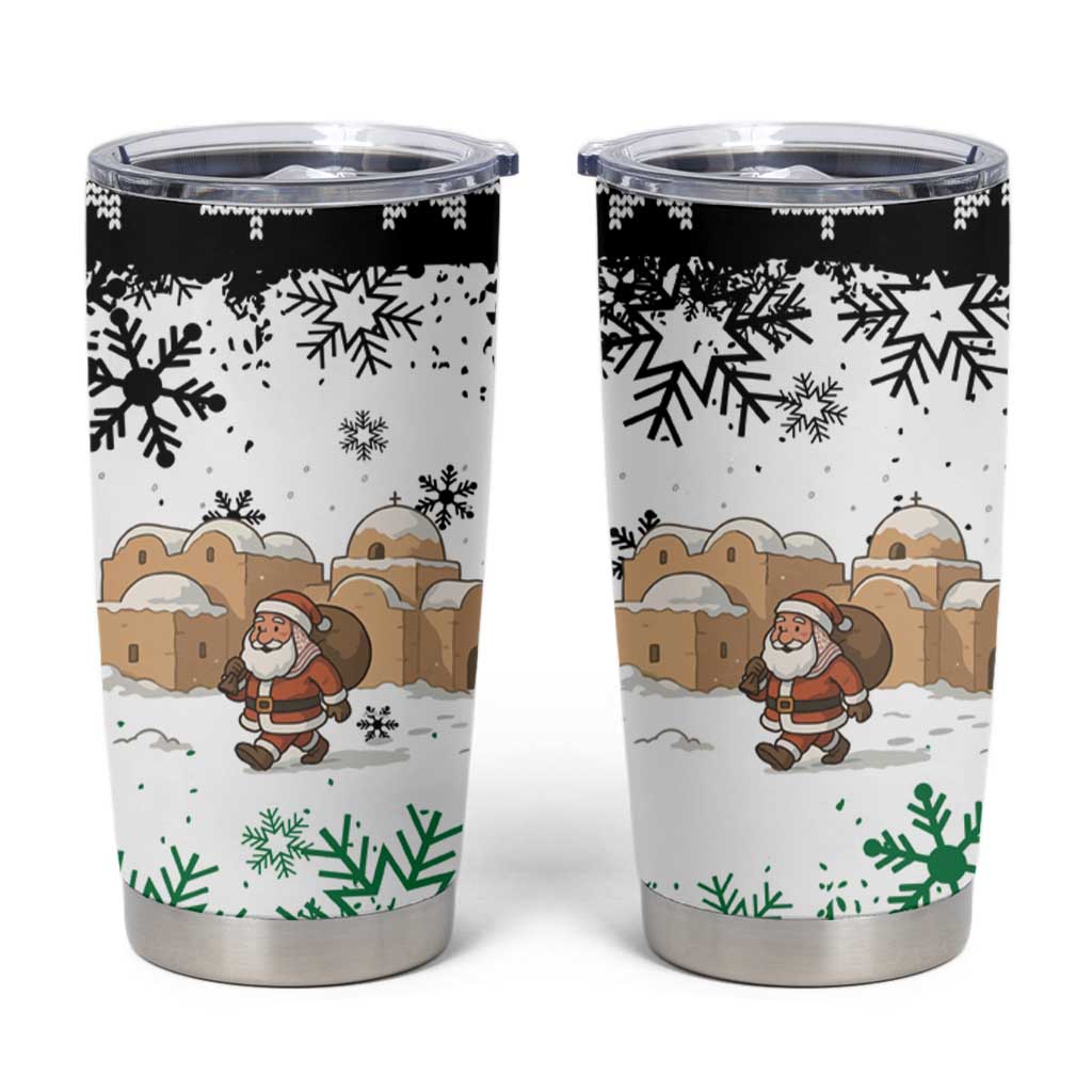 Jordan Christmas Tumbler Cup with Santa Snow Village Green and Black Snowflake Tree Pattern - Wonder Print Shop