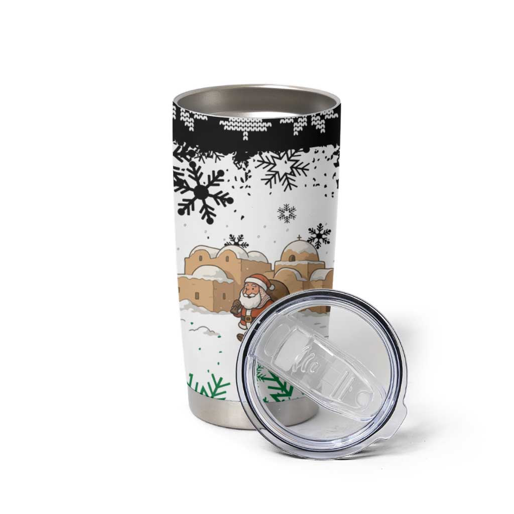 Jordan Christmas Tumbler Cup with Santa Snow Village Green and Black Snowflake Tree Pattern - Wonder Print Shop